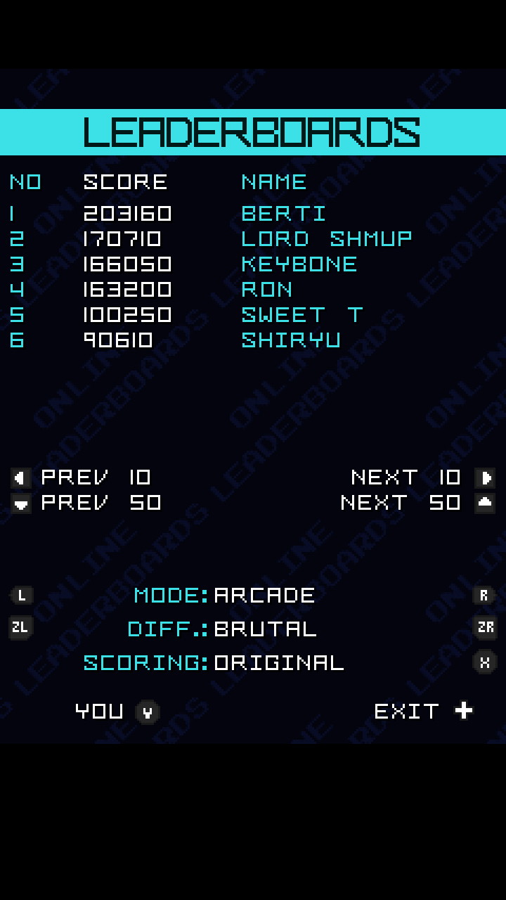Screenshot: SophStar online leaderboards of Arcade mode on Brutal difficulty with Original scoring, showing Berti at 2nd place with a score of 109 050